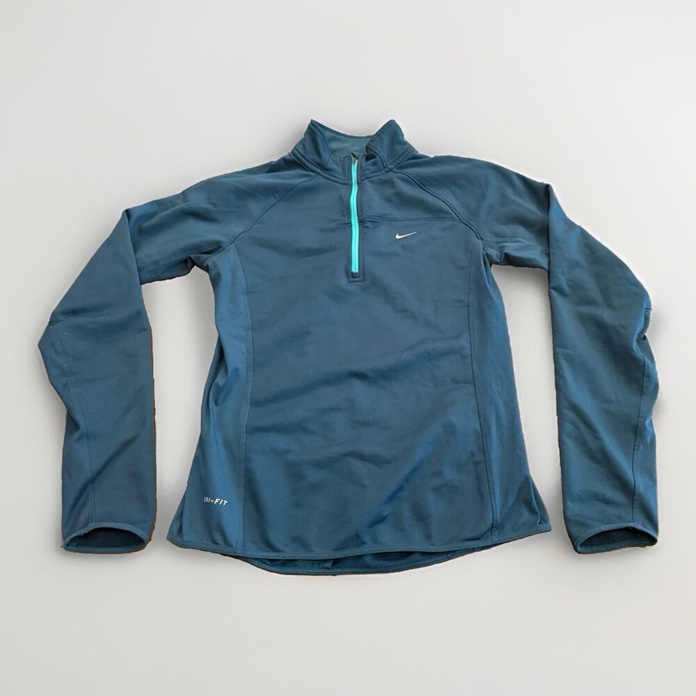 Nike Womens Teal 1/4 Zip Running Dri-Fit Long Sleeve Jacket Size S 553574-483